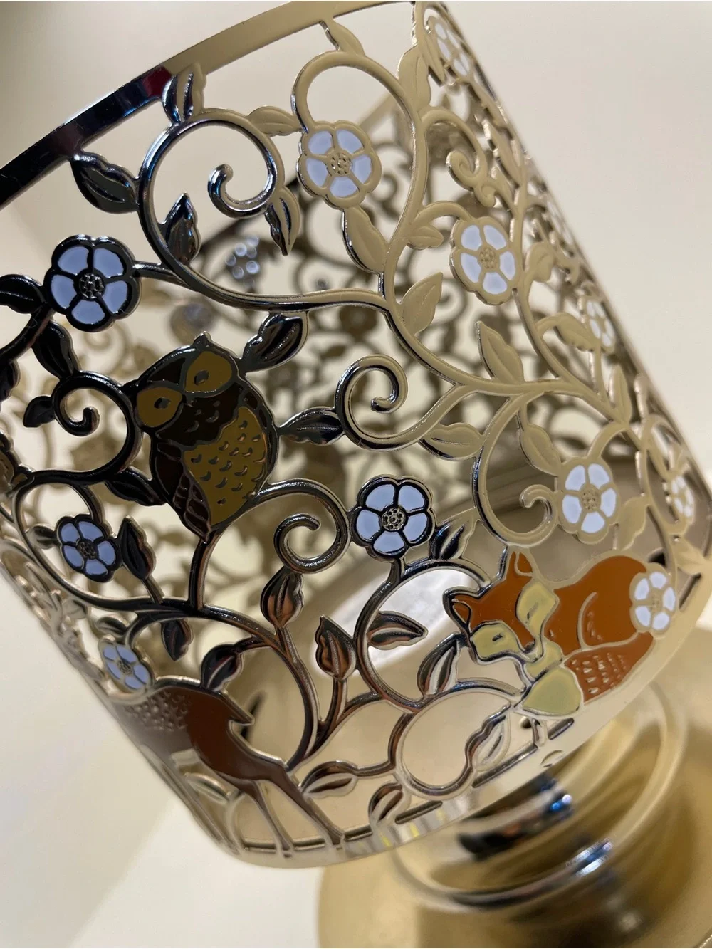 Bath & Body Works Gold Candle Holder with Orange Forest Animal Accents